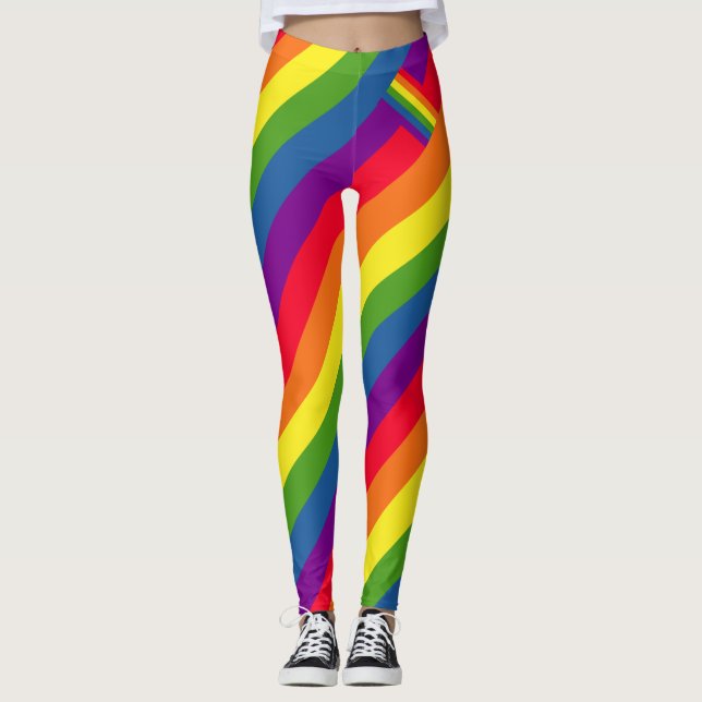 Bunte kleine Streifen-Regenbogen-Flagge Leggings (Vorderseite)