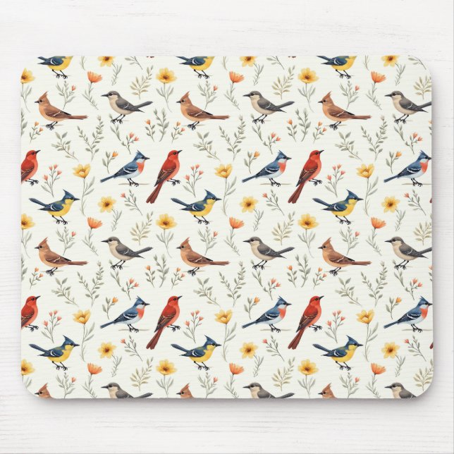 Bunte kleine Vögel Mousepad (Vorne)