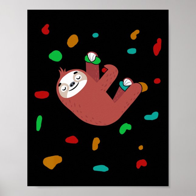 Bunte Kletterwand Faultier Kletterer Boulder  Poster (Vorne)