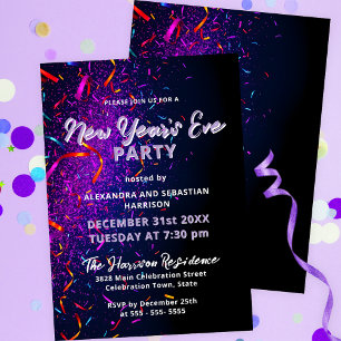 Bunte Konfettiserpentinen Silvesterparty Einladung