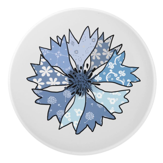 bunte Kornblume Keramikknauf (Vorderseite)