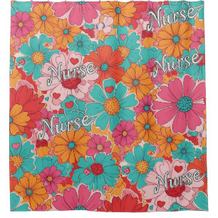 Bunte Krankenpflegerin Floralmuster (1) Duschvorhang