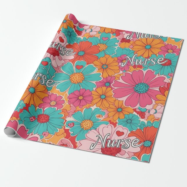 Bunte Krankenpflegerin Floralmuster (1) Geschenkpapier (Ungerollt)
