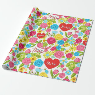 Bunte Krankenpflegerin Floralmuster (2) Geschenkpapier
