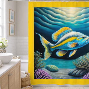 Bunte Kreidezeichnung Riff-Fische Duschvorhang