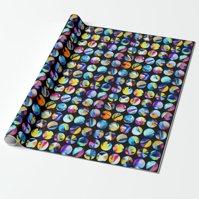 Bunte Kreise auf schwarzem Ō Geschenkpapier (Ungerollt)