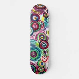 Bunte Kreise und Wirbel Original Abstraktkunst Skateboard