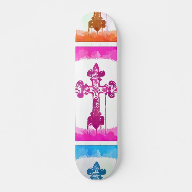 Bunte Kreuz-christliche Pop-Kunst-Collage Skateboard (Vorne)