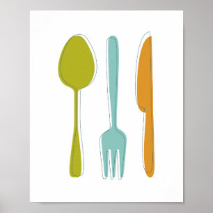Bunte Küchenutensilien Mid Century Wandkunst Poster