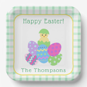Bunte Küken-Eier Frohe Ostern Pappteller