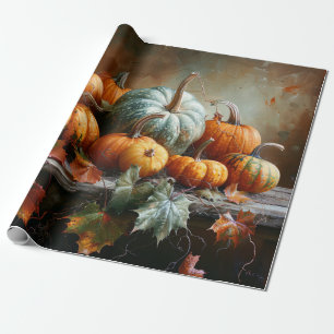 Bunte Kürbisse und Blätter Vintage-Decoupage Geschenkpapier