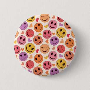 Bunte lächelnde glückliche Gesichter mit Herzen Button