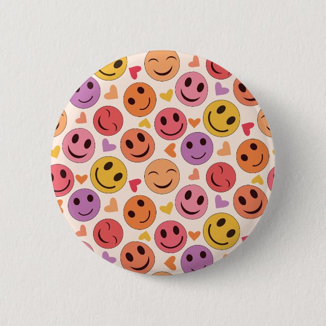 Bunte lächelnde glückliche Gesichter mit Herzen   Button (Vorderseite)
