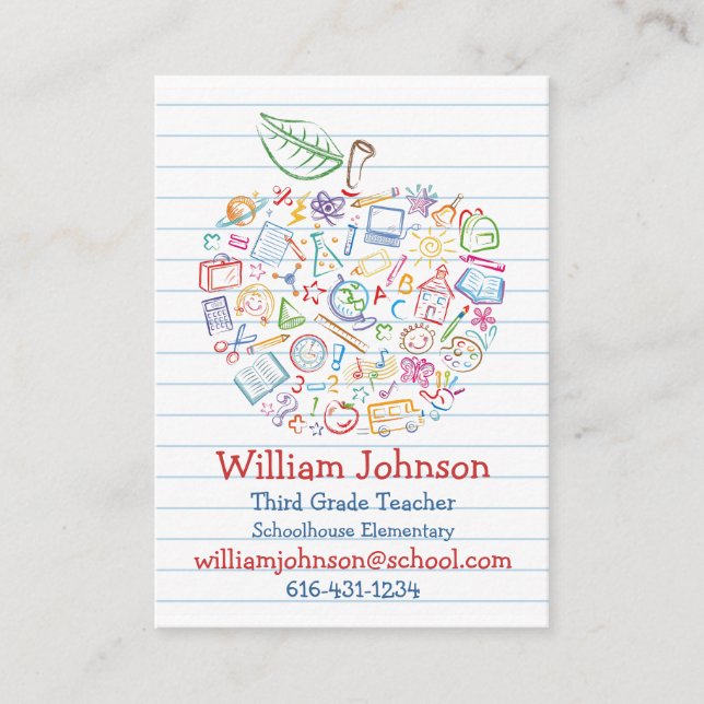 Bunte Lehrer-Apple-Visitenkarte Visitenkarte (Vorderseite)