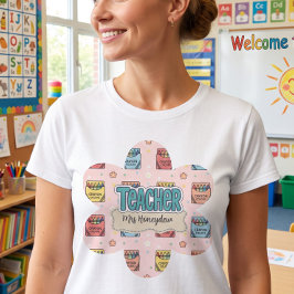 Bunte Lehrer-Schulkreide-Muster T-Shirt