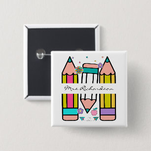 Bunte Lehrernamens-Bleistift-Cartoon Button