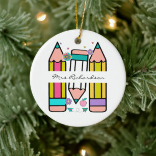 Bunte Lehrerpencil Cartoon Keramik Ornament