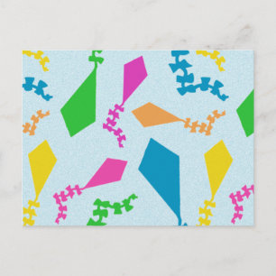 Bunte, leuchtende Drachen fliegen am Himmel Postkarte