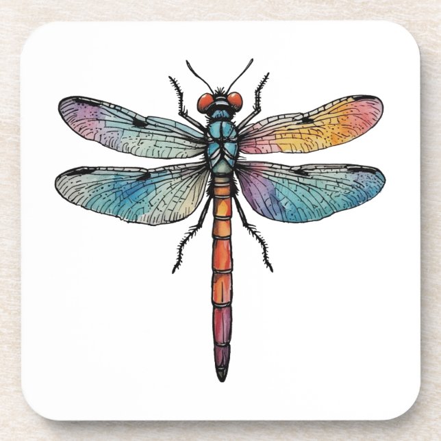 Bunte Libelle Getränkeuntersetzer (Vorderseite)