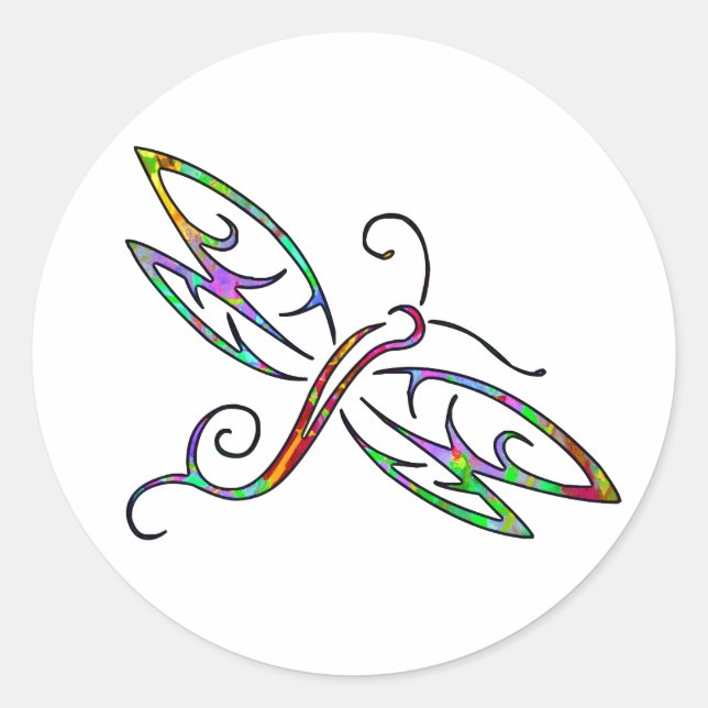 Bunte Libelle Runder Aufkleber (Vorderseite)