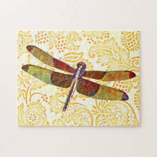 Bunte Libellen-Kunst im Vintage-Stil-Puzzle Puzzle