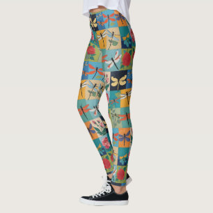 Bunte Libellen und Rosen Patchwork Leggings