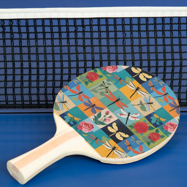 Bunte Libellen und Rosen Patchwork Tischtennis Schläger (InSitu)