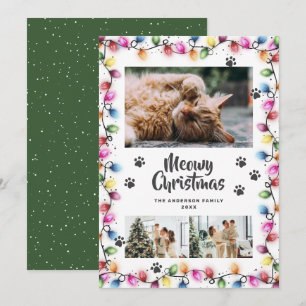 Bunte Lichter Grüne Foto Meowy Weihnachtskarte Feiertagskarte