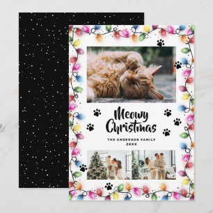 Bunte Lichter Schwarze Foto Meowy Weihnachtskarte Feiertagskarte