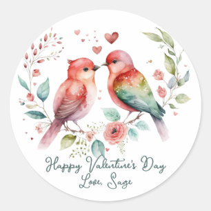 Bunte Liebesvögel Valentinstag-Aufkleber Runder Aufkleber