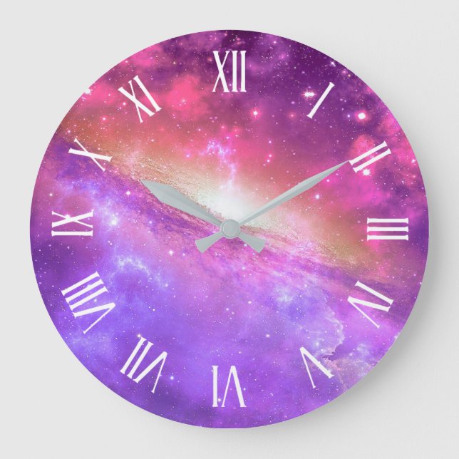 Bunte lila Wand-Uhr der Galaxie-Grafik-| Große Wanduhr (Vorderseite)