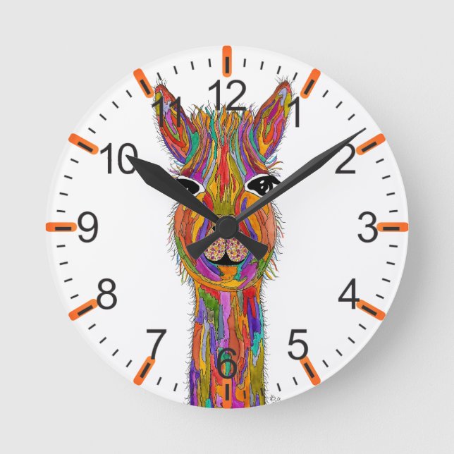 Bunte Llama-Uhr Runde Wanduhr (Vorderseite)