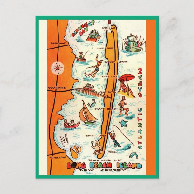 Bunte Long Beach Island Karte  (Vorderseite)