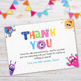 Bunte lustige kleine Monster-Geburtstagsfeier Dankeskarte