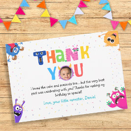 Bunte lustige kleine Monster-Geburtstagsfeier Foto Dankeskarte