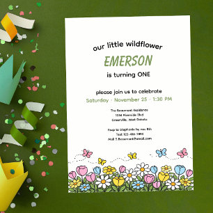 Bunte Lustige Kleine Wildblume 1. Geburtstag Einladung