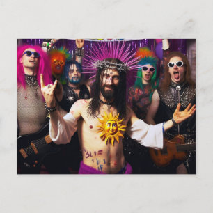 Bunte Lustige Punkrock-Party Jesus Postkarte