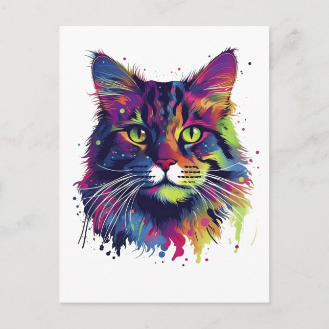 Bunte Maine-coon-Katze Postkarte (Vorderseite)