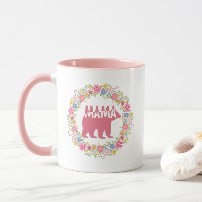 Bunte Mama-Bär-Silhouette-Kunst Tasse (Mit Donut)