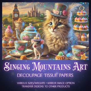 Bunte Märchenkatze und Maus Decoupage Seidenpapier