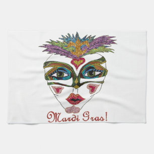 Bunte Mardi Gras Glitter Feder Maske Handtuch