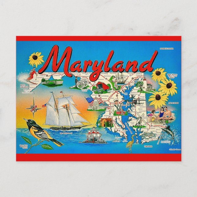 Bunte Maryland-Karte als Postkarte (Vorderseite)