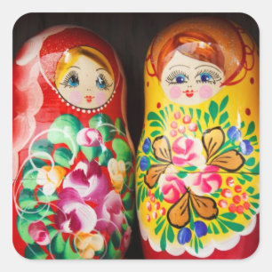Bunte Matryoshka Puppen Quadratischer Aufkleber