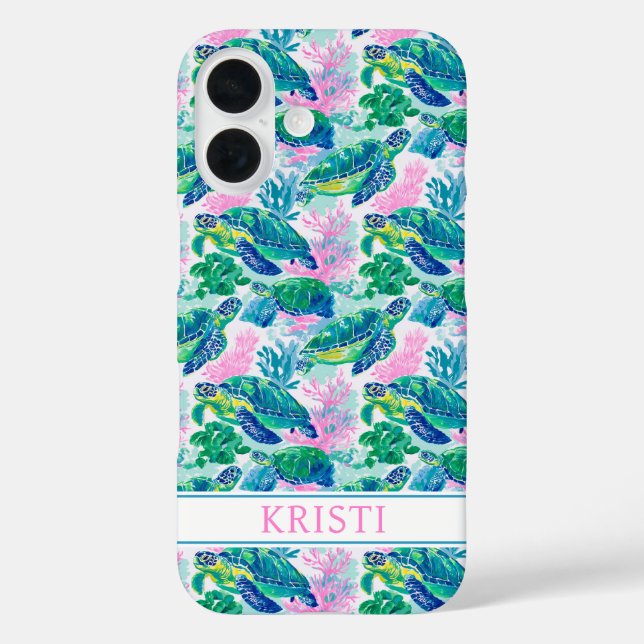 Bunte Meeresschildkröten Monogramm Case-Mate iPhone Hülle (Rückseite)