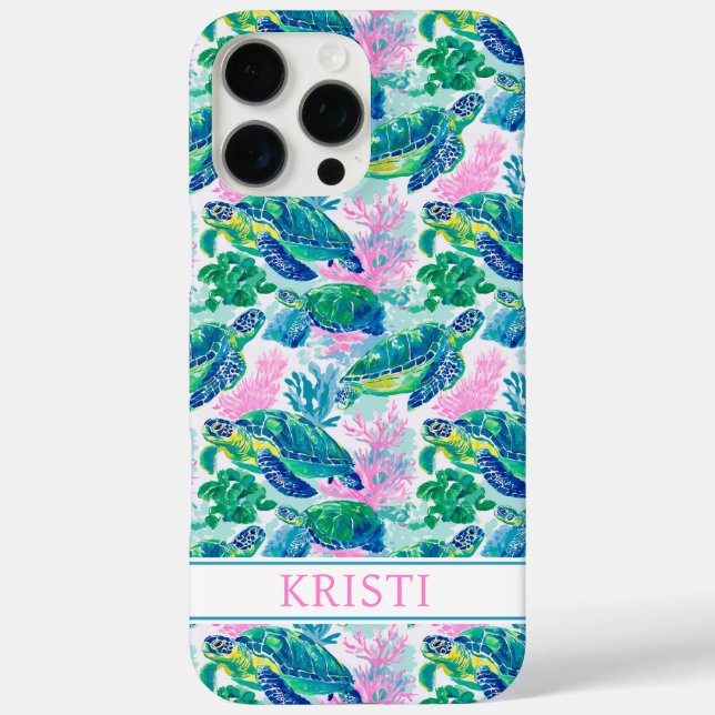 Bunte Meeresschildkröten Monogrammierte Case-Mate  iPhone Hülle (Rückseite)