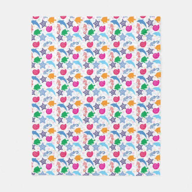 Bunte Meerestiere Illustrationsmuster Fleecedecke (Vorderseite)