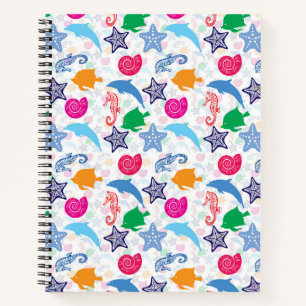 Bunte Meerestiere Illustrationsmuster Notizbuch