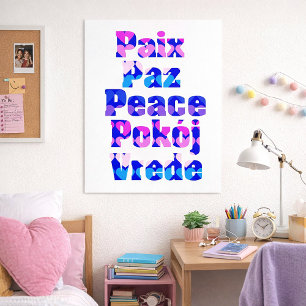 Bunte mehrsprachige Friedenswortkunst mit Herzen Poster