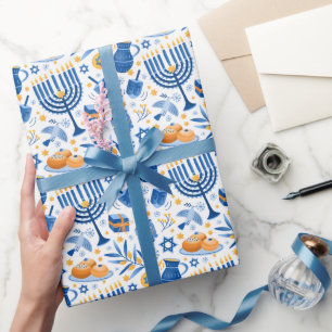 Bunte Menora-Kerzen Davidstern Chanukka Geschenkpapier