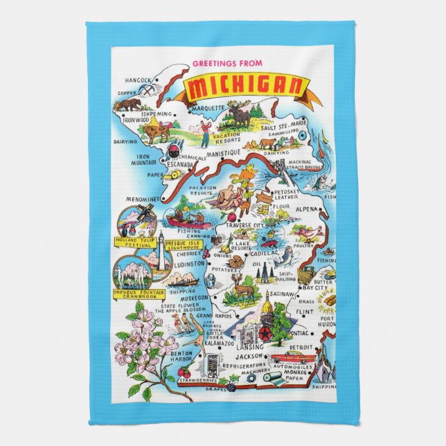 Bunte Michigan Karte Geschirrtuch (Vertikal)